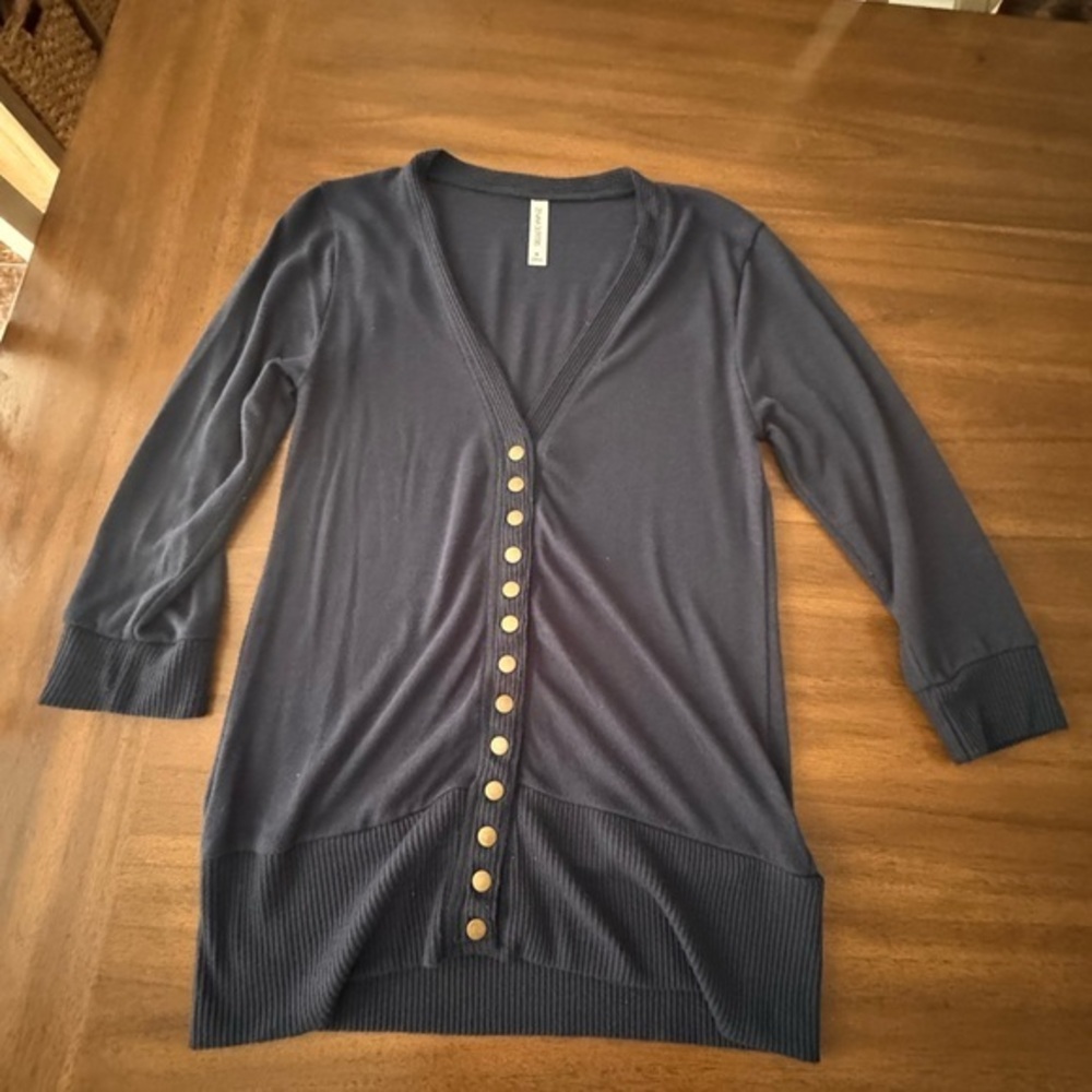 Zenana Navy Cardigan with Gold Buttons Medium